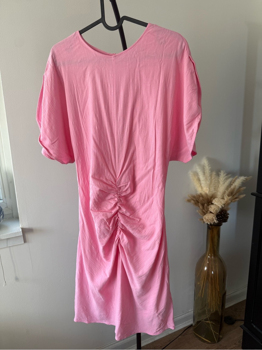 H&M Pink Ruched-Back Short Sleeve Dress